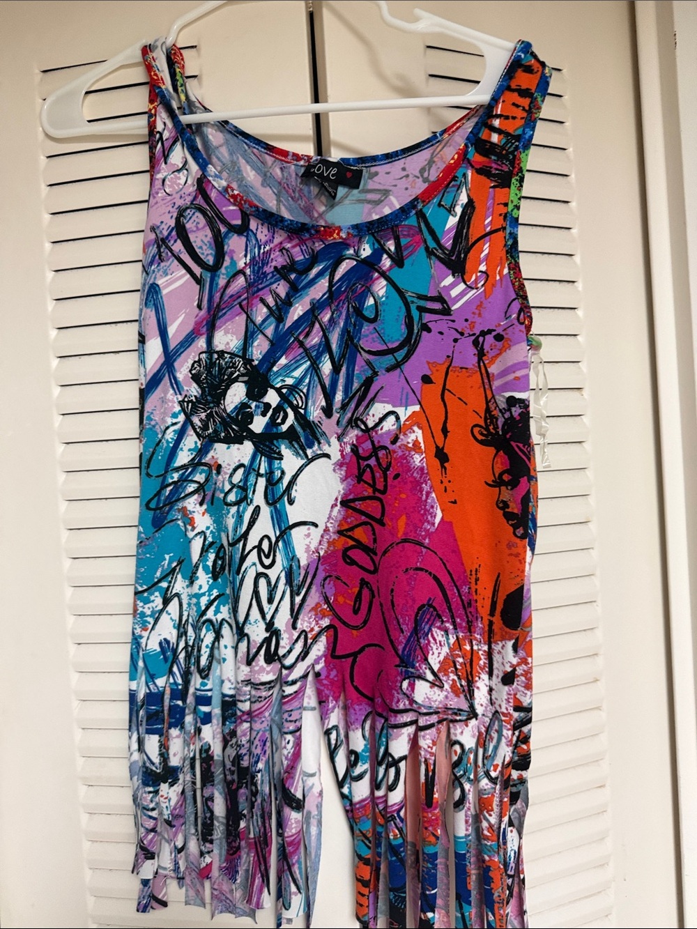 Love Multicolor Graphic Fringe Tank Top - Purple, Blue & Orange